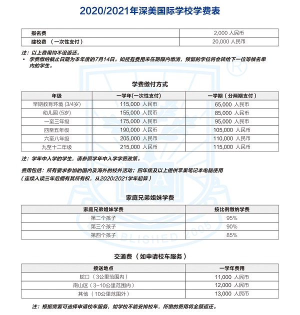 深美國際學(xué)校2020學(xué)費(fèi)參考