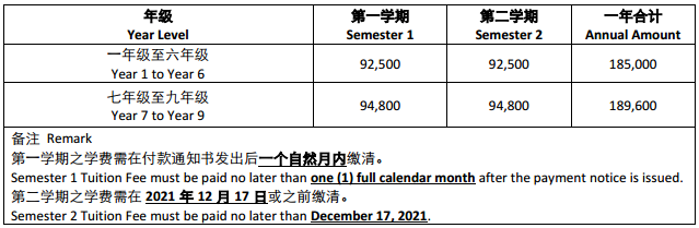 廣州耀華國際學(xué)校2021-2022學(xué)年學(xué)費