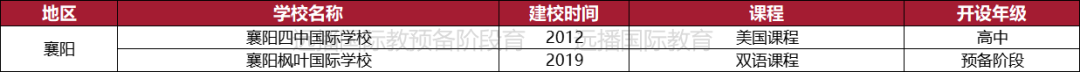 襄陽(yáng)國(guó)際化學(xué)校一覽